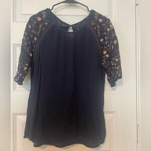 Floral Sleeve Navy Top